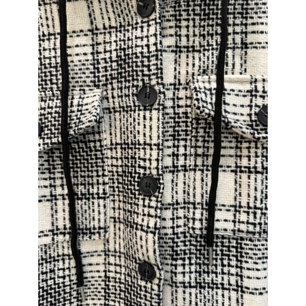 NWOT LBLC The Label Size Large Black Ivory Plaid Hooded Oversized Shacket - Picture 4 of 9